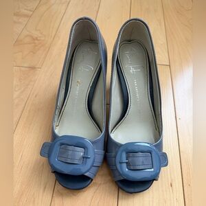 Franco Sarto Blue Peep-Toe Heels with Buckle